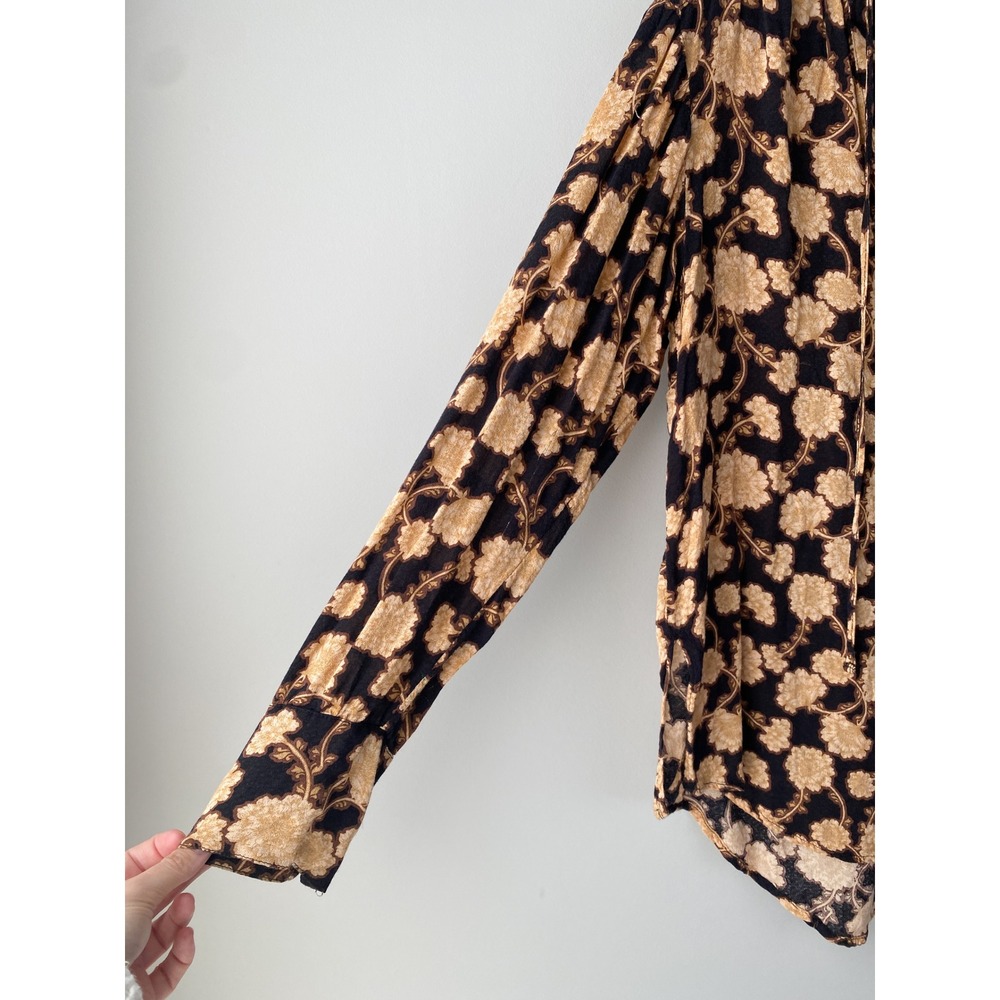 Free People Mia Floral Tunic Top S Peasant Black Brown Boho Festival Oversized - Picture 6 of 13